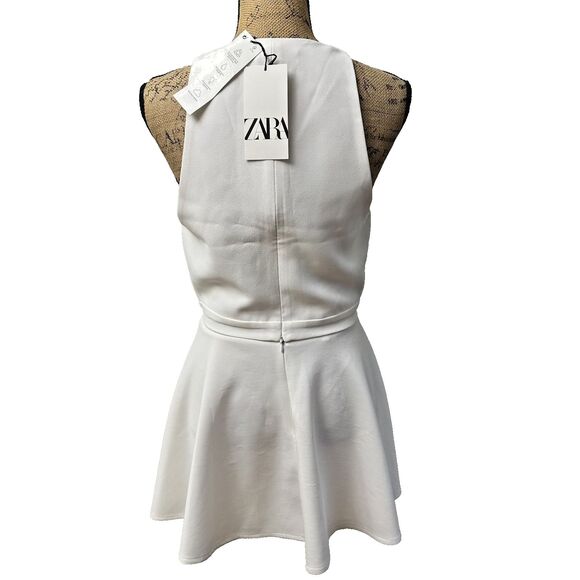 New ZARA Women's White Sleeveless Cowl Neck Cropped Top Blouse Sz S - Picture 4 of 16